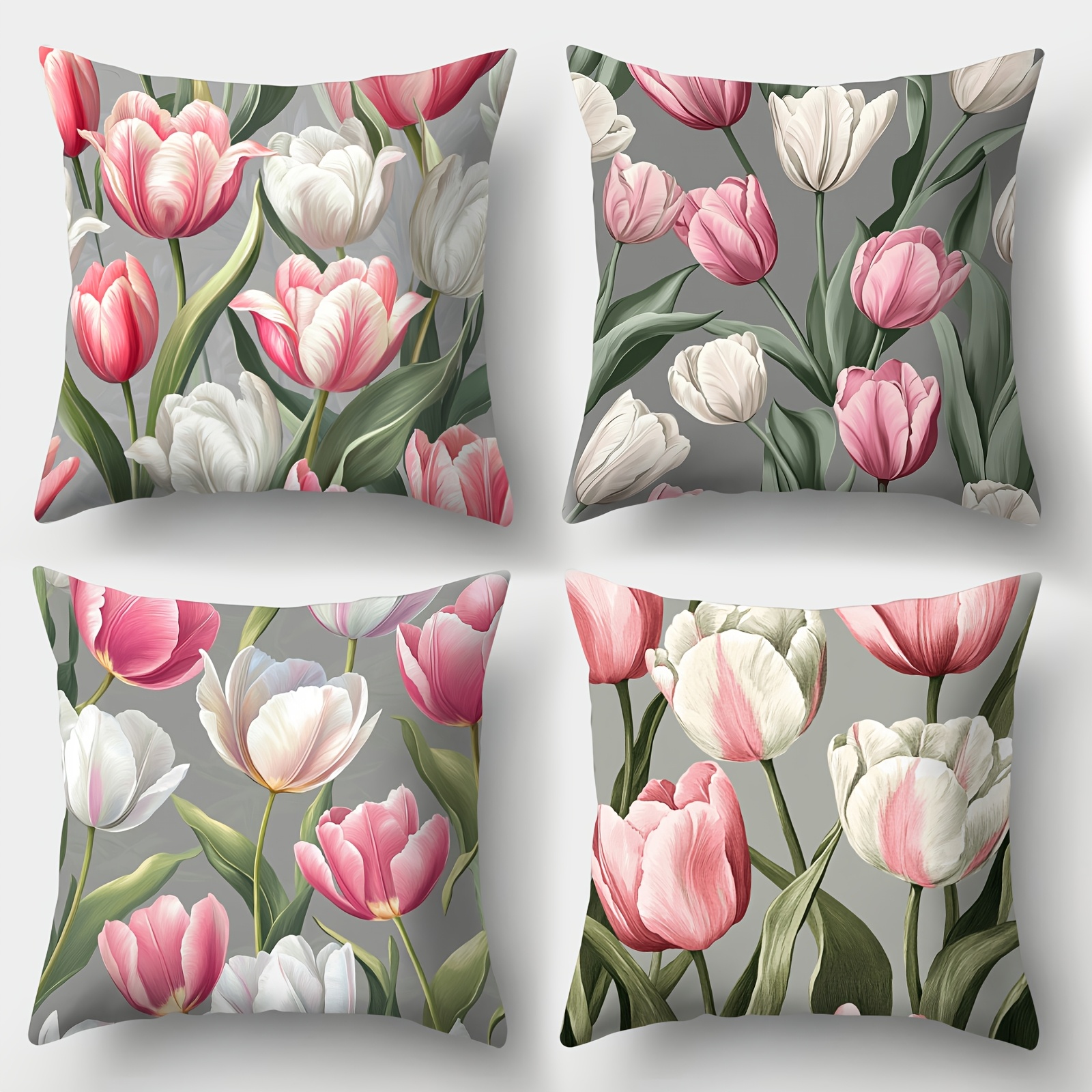 

4-pack Contemporary Throw Pillow Covers, Polyester, Hand Wash, Zipper Closure, Woven Floral Print Cushion Cases For Home, Office, And Living Room Decor - 18x18 Inches (no Insert)