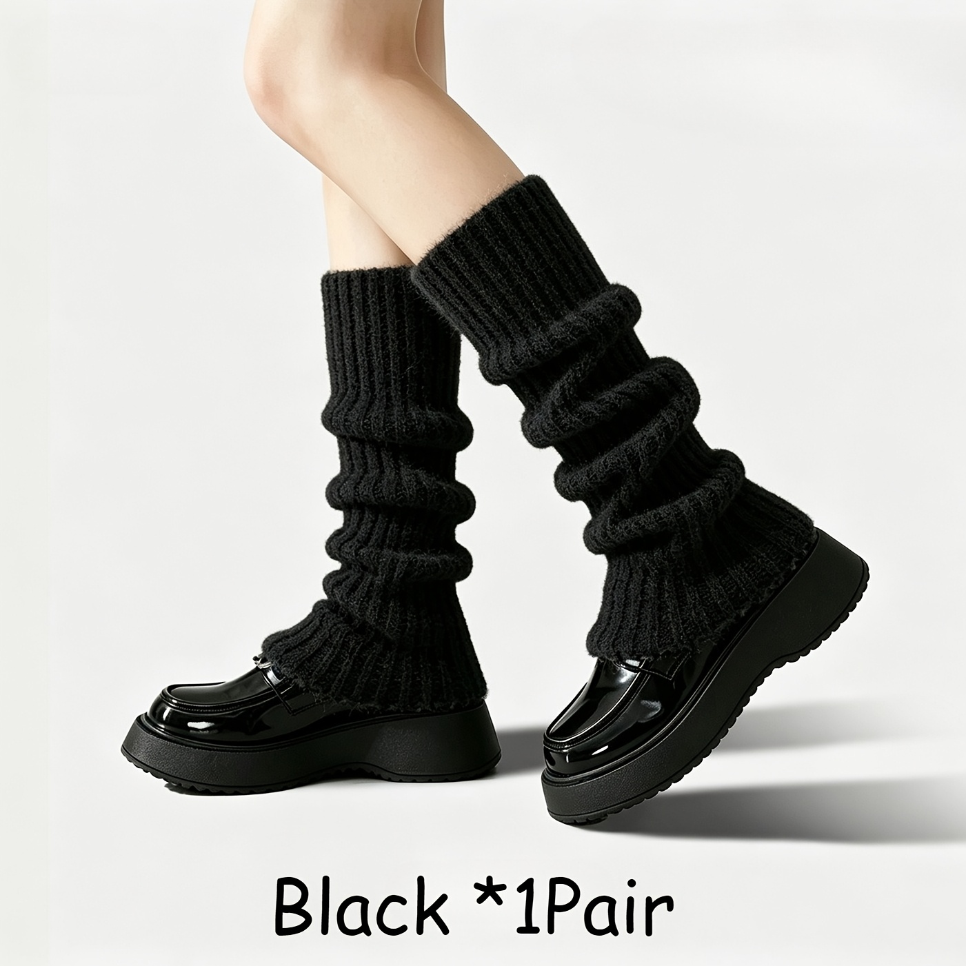 Image of 1 Pair Autumn And Winter Women's Socks Set Black Y2k Calf Covering Comfortable, 40cm/70cm, Warm, Fashionable, And Versatile For Daily Use