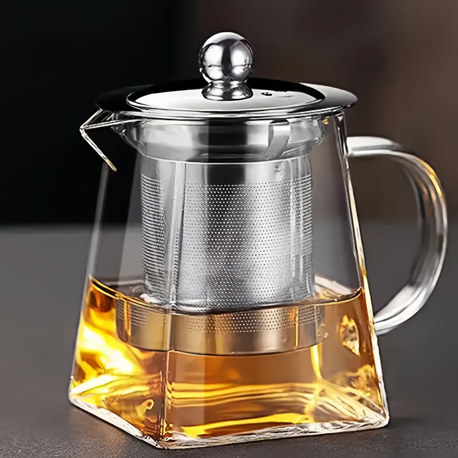 TEMU 1pc Thick High-temperature Resistant Glass Teapot With Stainless Steel Filter, Large Capacity For Herbal Tea, Black Tea, And Flower Tea - Ideal