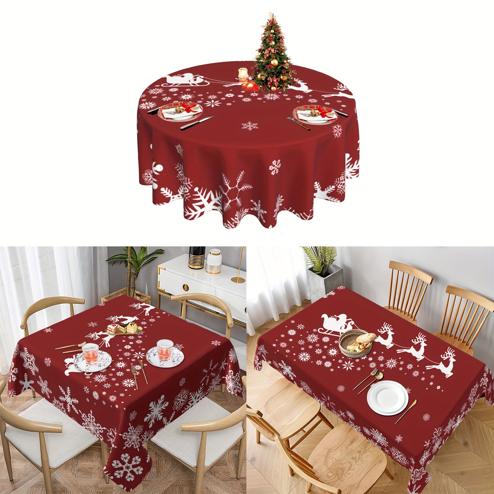 

Merry Christmas Polyester Tablecloth With Santa Claus And Design, Round Holiday Dining Decor For Home Kitchen And Christmas Party, Christmas Decorations