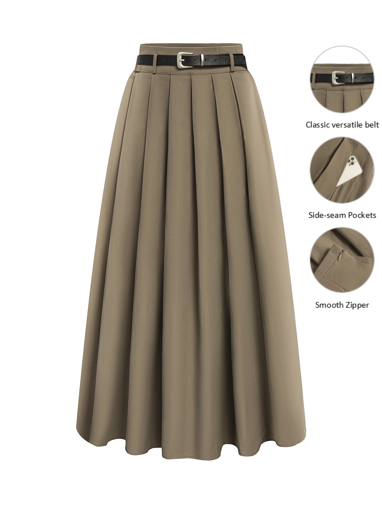 dp070401   directional womens new elegant spring and autumn a line pleated long skirt with belt and hip covering high waisted skirt with pockets large swing skirt