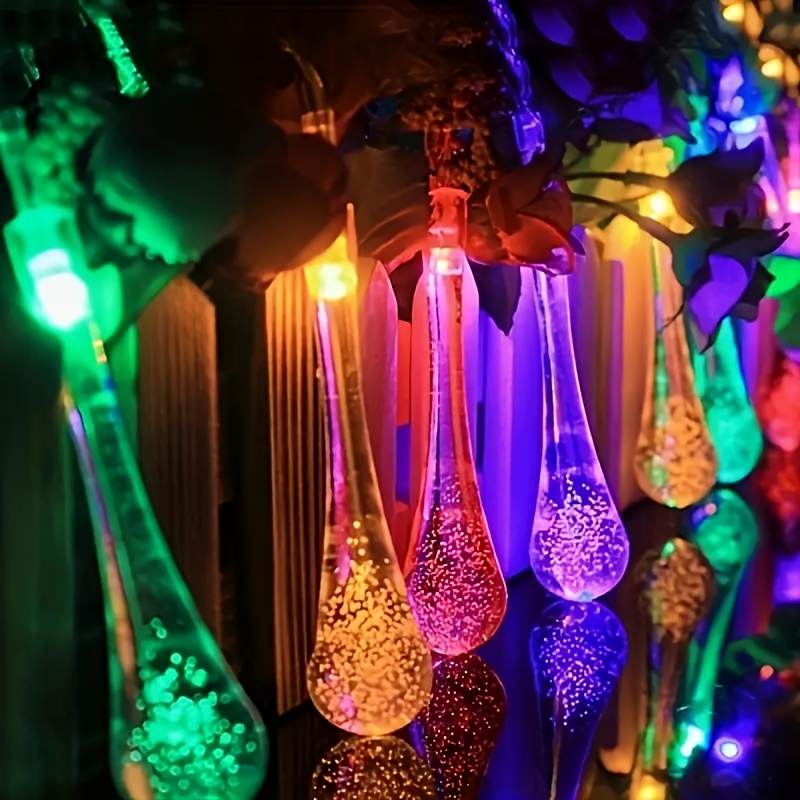 Image of Outdoor Solar String Lights With Hanging Solar Pendant Lights, Featuring 20 Led Solar Bulbs Over 16.4 Feet, Equipped With 8 Lighting For Parties, Perfect For Garden And Christmas Decorations