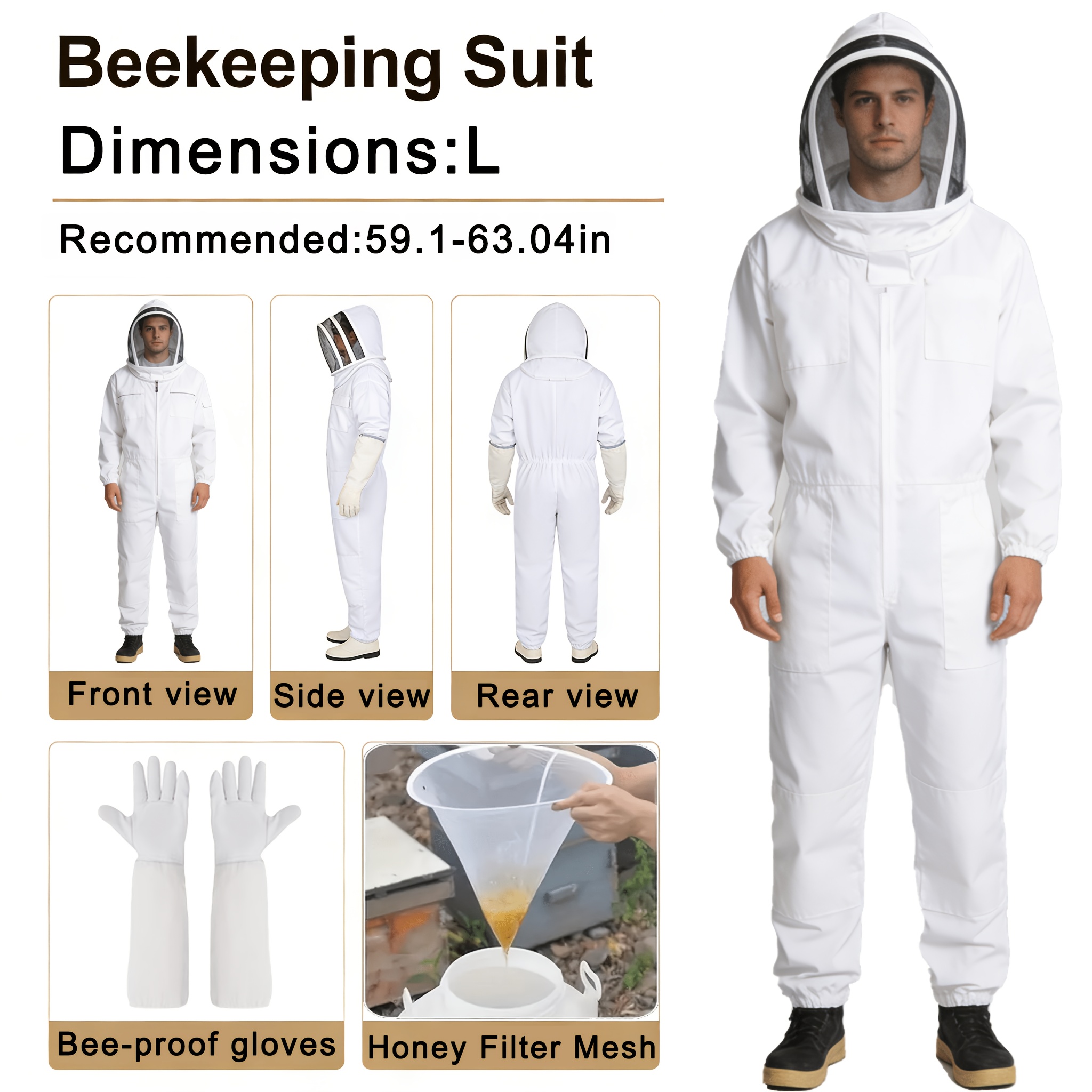 one heavy duty professional beekeeping suit featuring   a face shield and gloves made of breathable and durable three layer fabric     safety breathable fabric beekeeping products