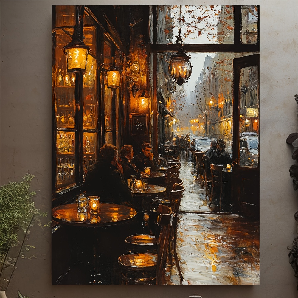 TEMU 1pc Framed 12x16 Inch Bar Scene Wall Art - Elegant Social Atmosphere Canvas Suitable For, Office, Lounge Decor - Nostalgic Charm & Conversation