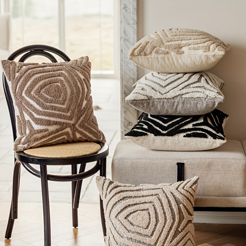 1pc, Bohemian Morocco Easy Modern Geometric Ring Pile Pillow Case, Chenille Plush Soft And Comfortable Ethnic Style Pillow Case, Suitable for Home Sofa Terrace Furniture Bench Sofa Porch Decoration, No Pillow Core