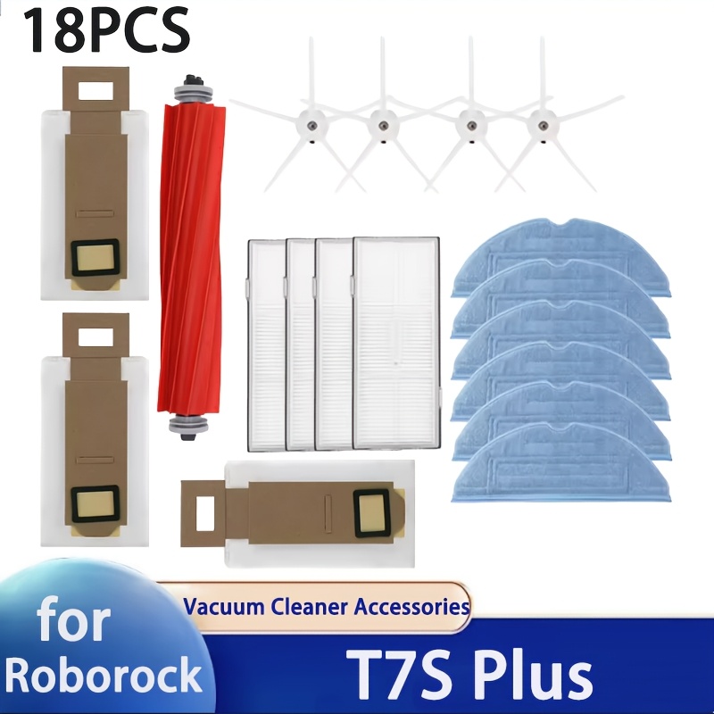 item picture 18pcs full replacement parts compatible for   t7s plus robot vacuum and mop main roller brush side brush hepa filter mop cloth dust bag refill kit   system  