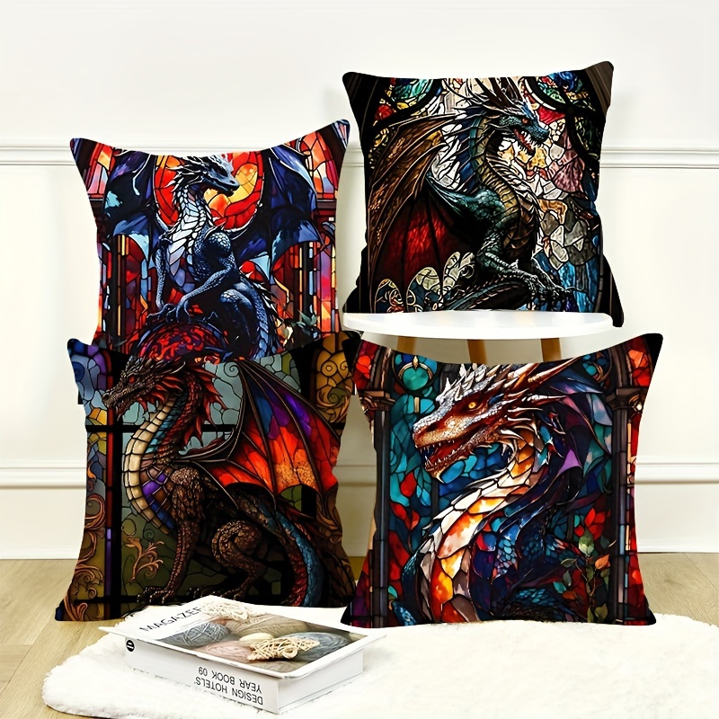 

4pcs, Dragon Printed Pillowcase, Cushion Pillowcase, Suitable For Sofa Bed, Car Living Room Home Decoration, Room Decoration, Office, 17.7 Inches * 17.7 Inches