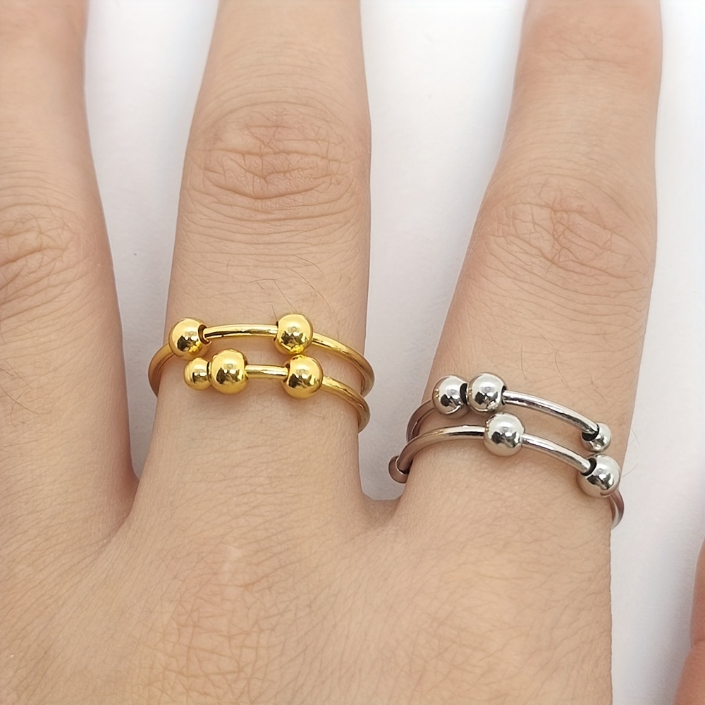 1pc stainless steel double layer rotatable bead ring female anxiety decompression ring ring Product details 1