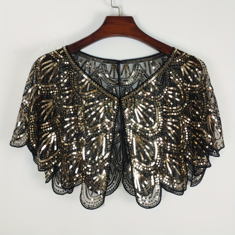 Short Lace Outerwear For 1920s Retro Evening Dress Sequin Shawl Dance Party Cloak Holiday Party