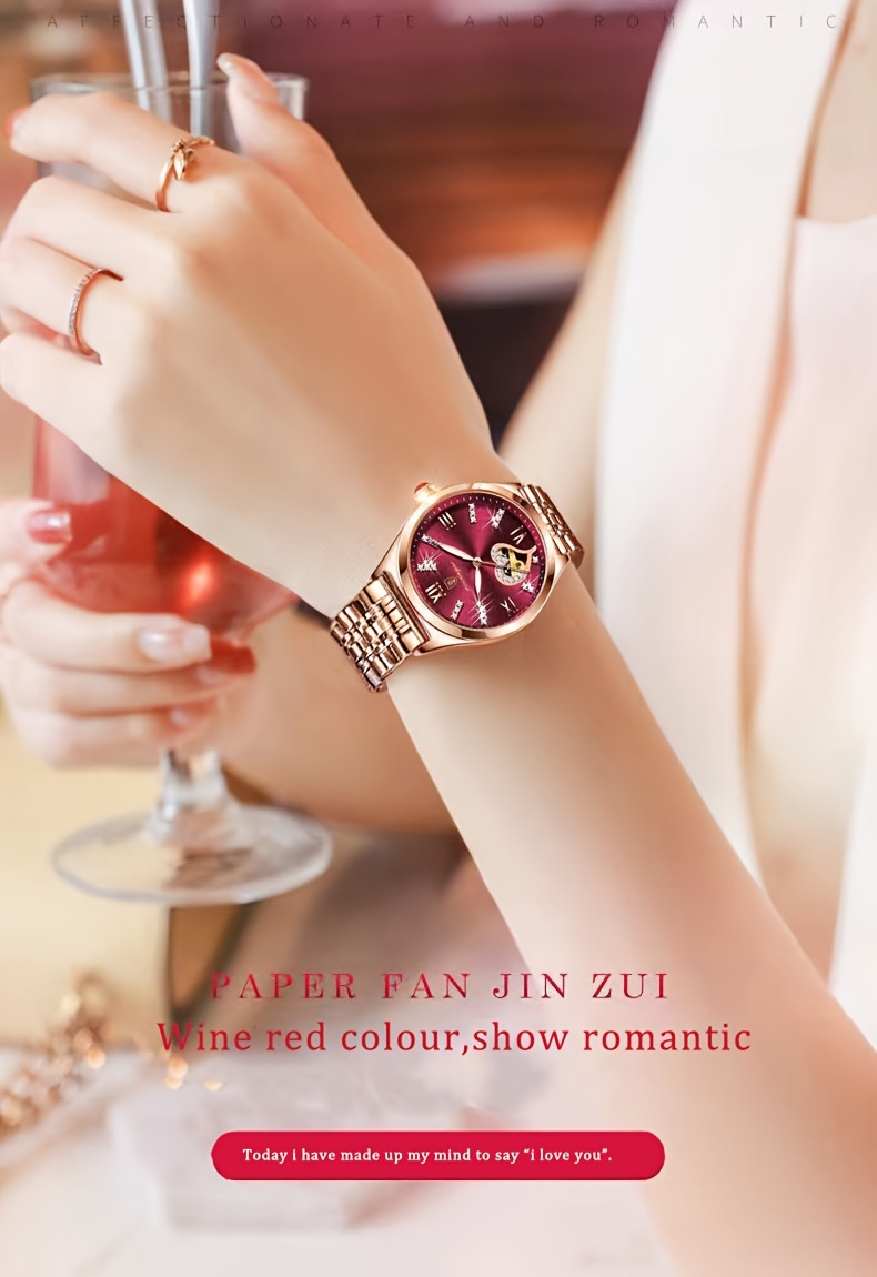 POEDAGAR Elegant Women's Quartz Watch - Rose Golden-Tone Stainless Steel, Luminous Hands & Calendar,, Date Display with Heart Detail