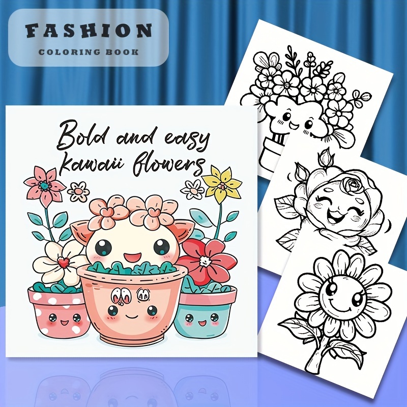 

Bold And Simple Kawaii Flowers Coloring Book, 22 Pages Thick Paper Notepad For Ages 14+, Minimalist Style With Soft Cover, Plain Ruling, Creative Gift For Birthday And Holidays