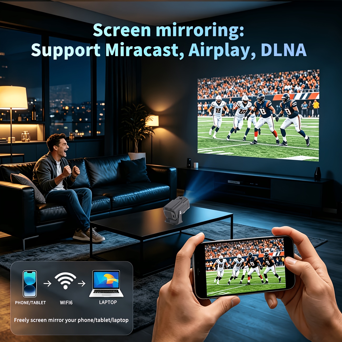 Mini Projector with WiFi and Wireless, Native 720P