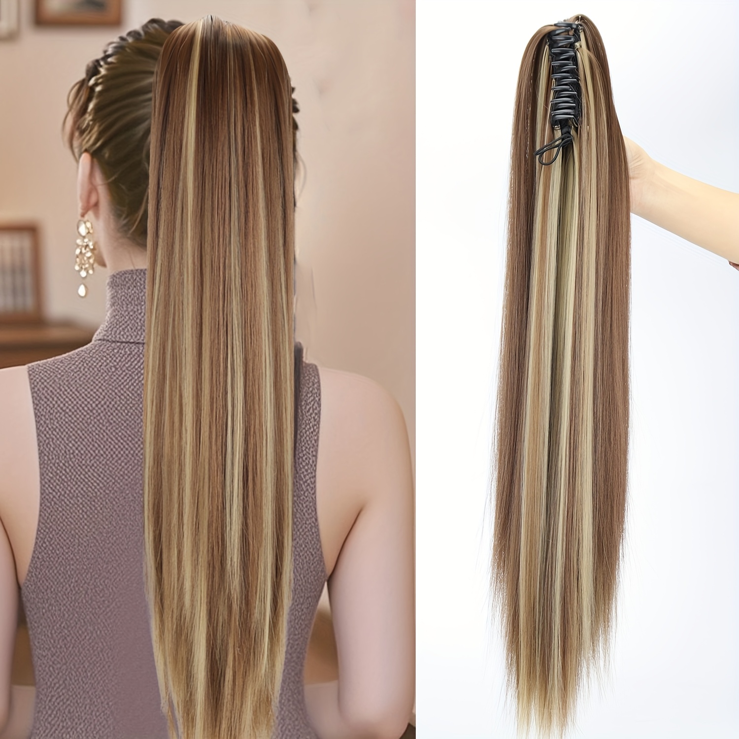 E-shop 24 Zoll langes, glattes Pferdeschwanzverlängerung und synthetische Clip-Style Haarverlängerungen, geeignet für den täglichen Gebrauch von Frauen