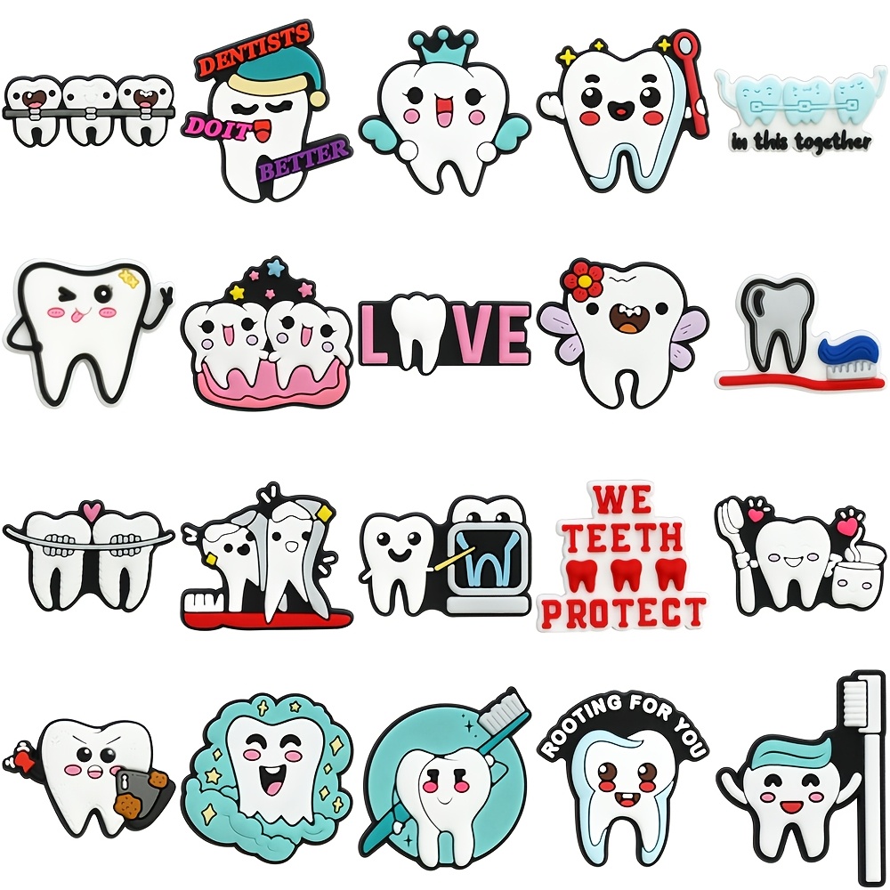Image of 20pcs, Soft Plastic, We Teeth Protect Shoe Decoration, Tooth Style Theme Shoe Charms Accessories, Suitable For Sandal Garden Shoes, Party Gift, Shoe Accessories