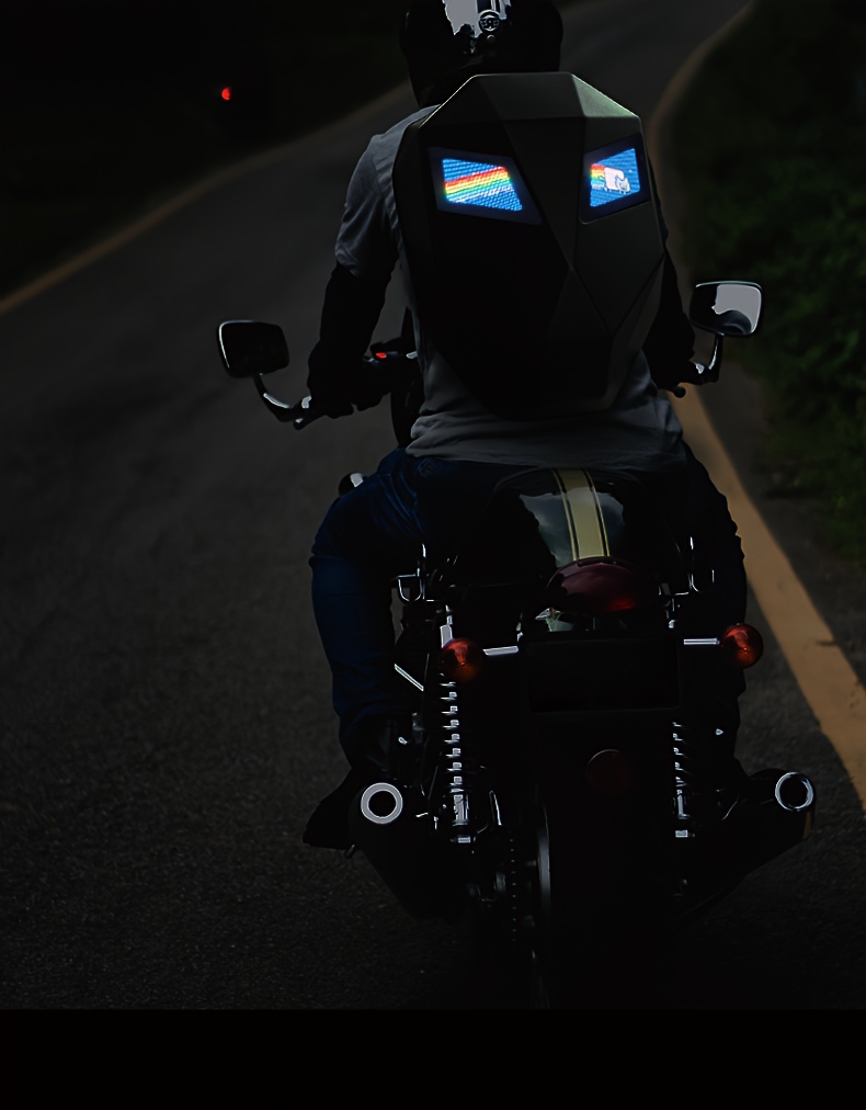 Sac à dos LED pour ordinateur portable Crelander avec yeux, sac à dos LED pour moto Chevalier de 45,72 cm avec écran couleur programmable, grand sac à casque rigide de grande capacité, sac à dos tendance pour la randonnée, le camping, le vélo et les voyages