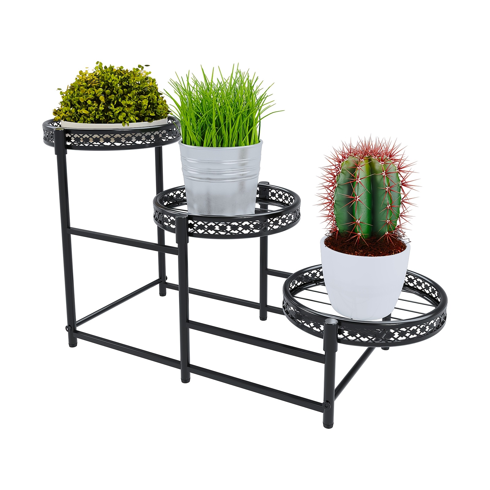 

Contemporary Black Metal Plant Stand With 3 Tiers And Decorative Lattice Design - Lightweight, Powder-coated For Indoor/outdoor Use