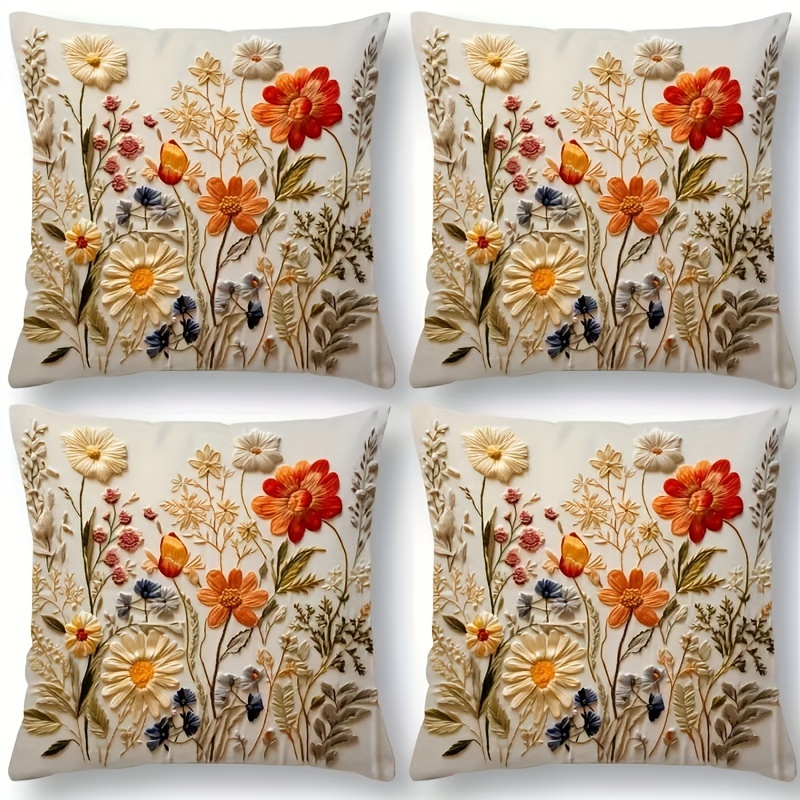 

4pcs Set Garden Throw Pillow Covers - Soft, Polyester With Invisible Zipper, Machine Washable - Bedroom & Living Room Decor, 18x18 Inches, Insert Not Included, Pillows For Living Room