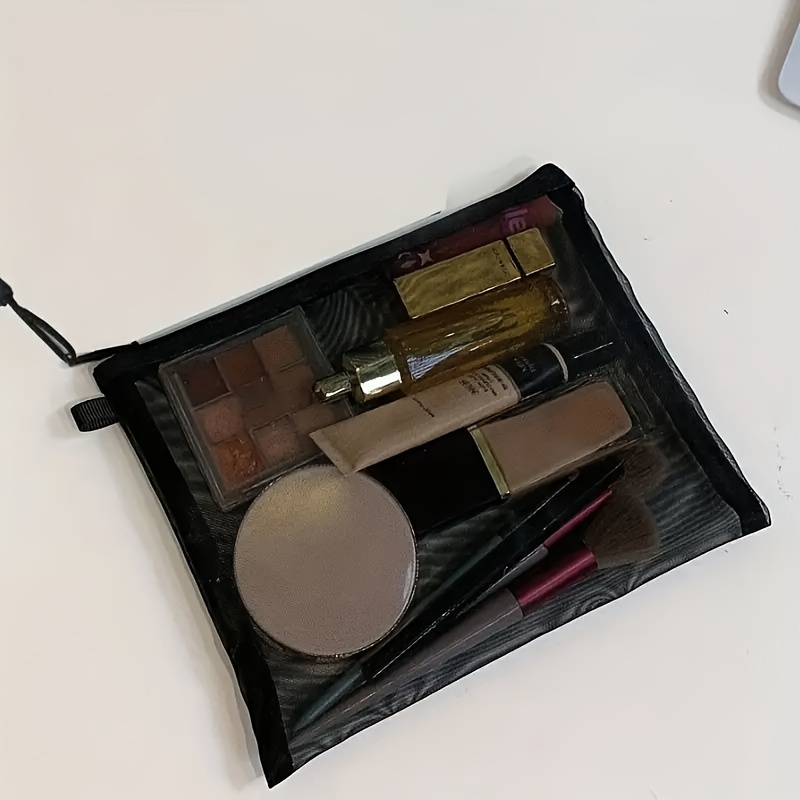 TEMU Fashion Black Transparent Makeup Case - Portable Travel Toiletry Bag For Women, Secure Zipper Cosmetic Organizer