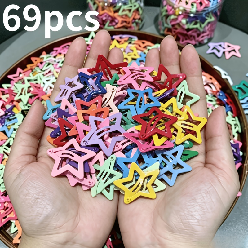 TEMU 69pcs Pinces à Cheveux Étoiles Couleurs Mélangées Vives, Épingles à Cheveux Couleurs Bonbon, Accessoires de Cheveux Style Bohème Tendance,