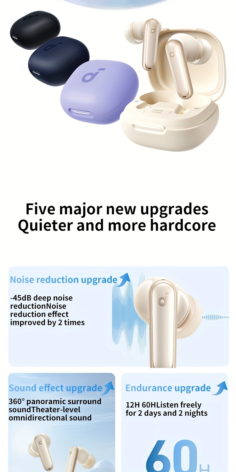 SoundCore by Anker P40i Noise-Cancelling True Wireless Oordopjes TWS, Bass Boost, 60 Uur Batterijduur, Ruisonderdrukking tot -45dB, 11mm Dynamische Driver, Geschikt voor Buiten, Reizen, In-Ear Muziek en Gaming Oordopjes met 6-Microfoon AI 3D Geluid, Reis Oordopjes,Outdoor Hoofdtelefoons,Compact