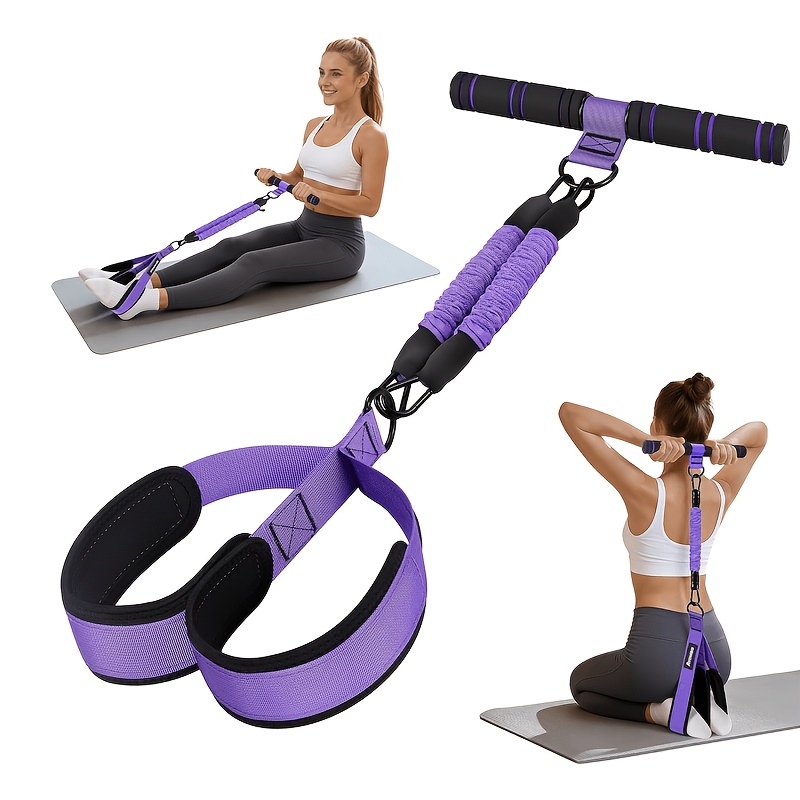 TEMU 1pc Upgraded Pedal Resistance Band (pink/purple), Detachable Sit Up Pull Rope With Sleeve, Portable Full Body Workout For Abdomen Core, Non-slip