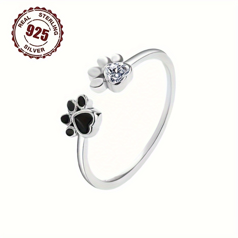 

Chic Adjustable 925 Sterling Silvery Ring With - Cubic Zirconia Accents, Perfect Gift For Pet Lovers