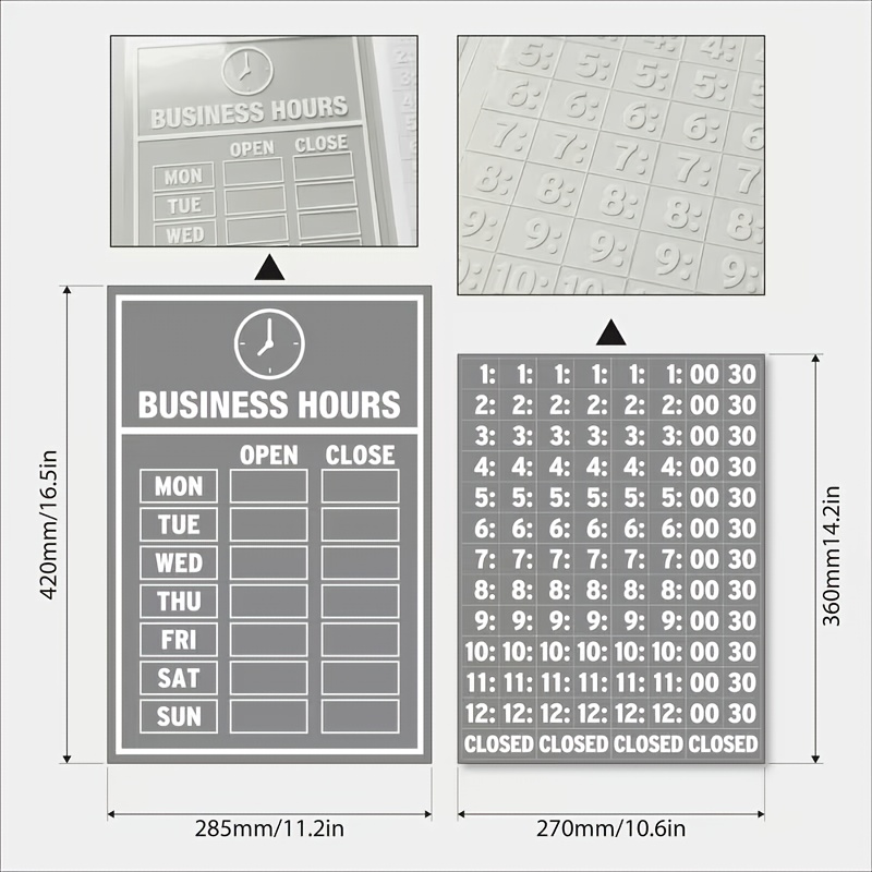 Image of 2 Sheets Of Business Hours Window Stickers, Transparent Uv Resistant Store Operating Hours Labels, Self-adhesive Open-close Time Signs, White Ink Transparent Vinyl Glass Door Stickers