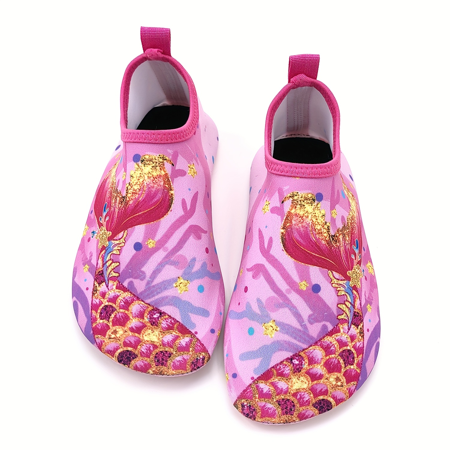 Trendy Golden Mermaid Fish Tail Water Shoes For Girls Rose Red Pink Water Shoes Girls' Sports Outdoor Beach Socks And Shoes Pool Surfing Cartoon Lightweight Soft Sole Toddler Little Kid Big Kid