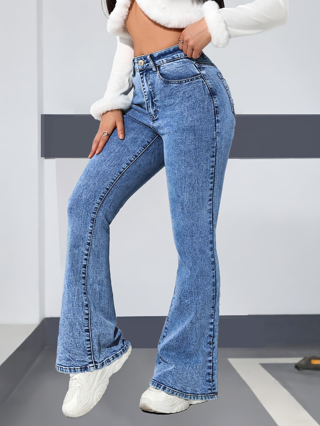 vaqueros mujer pata elefante diseño nieve Temu Spain