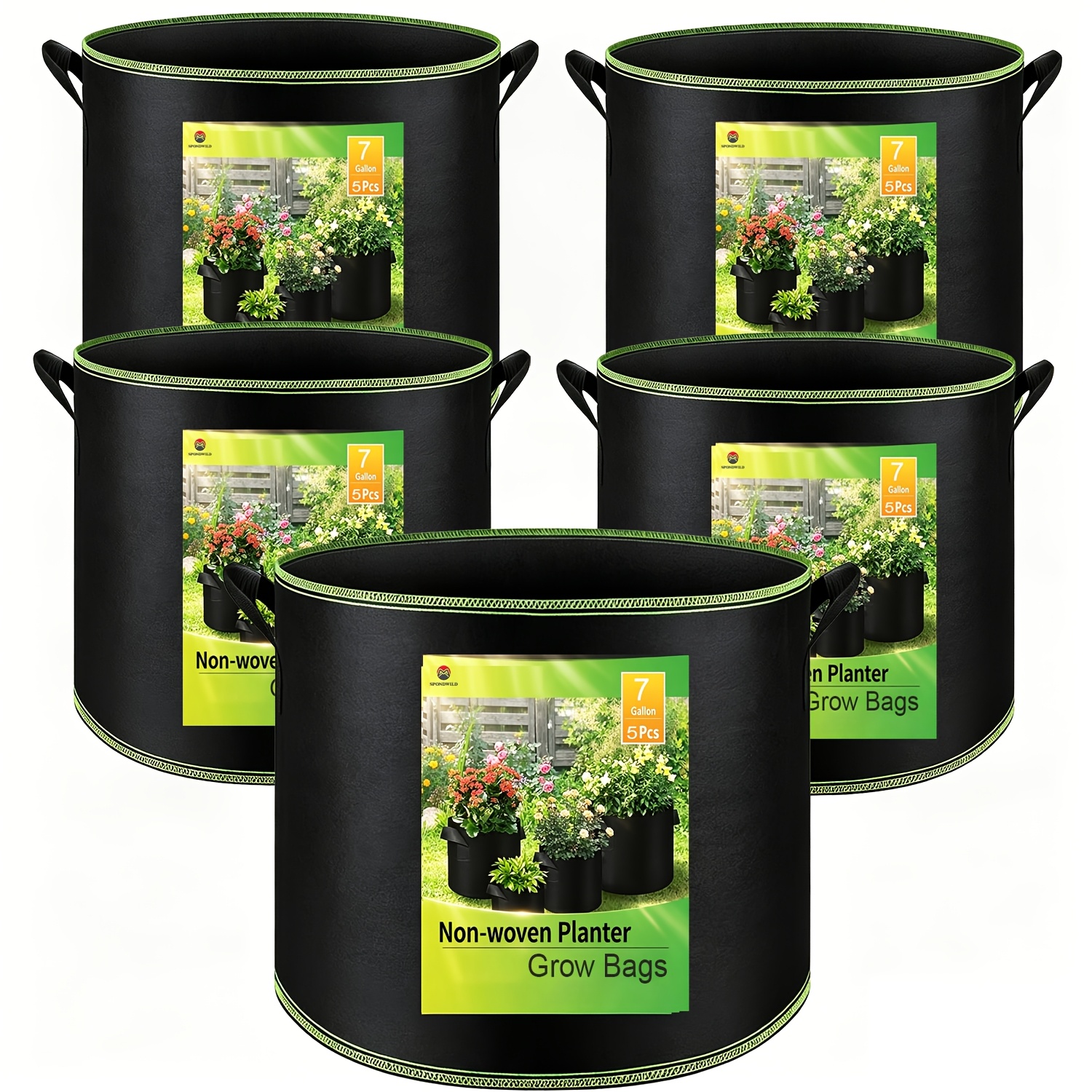 TEMU 5pcs 7-gallon Handled Planting Bags, Thickened Non-woven Fabric Pots, Durable Breathable Fabric Planters, Suitable For Vegetable And Flower
