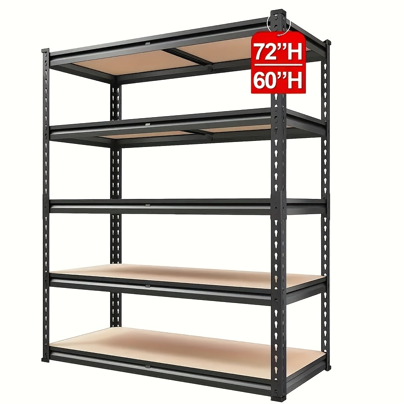item picture 2000LBS Capacity 5 Tier 72''H/60"H Storage Shelves, 72" H X 36" W X 16" D/60" H X 28" W X 12" D Adjustable Metal Shelving Unit, Heavy Duty Garage Storage Shelves For Warehouse, Basement, Kitchen, Pantry, Living Room, Black
