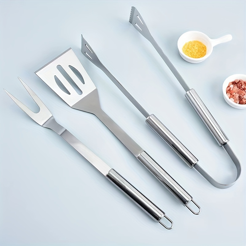 

Stainless Steel Bbq Tool Set - 3pcs Outdoor Grilling Accessories With Fork, Scraper, And Tongs For Home Barbecue - Food-safe Material