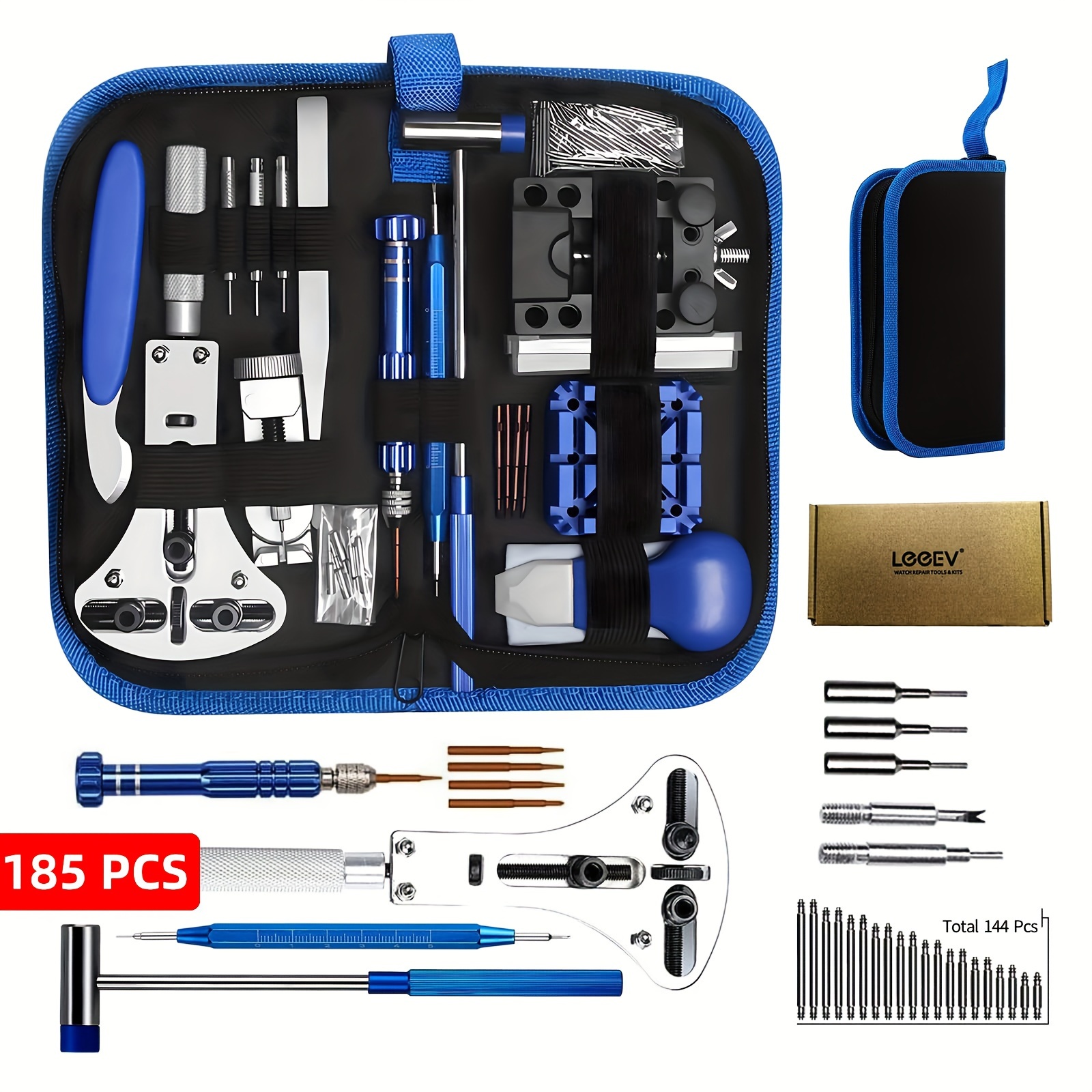 

185 Pcs Watch Repair Kit With Battery Replacement Tool, Band Link Removal And Resizing, Case Opener Spring Bar Tools, Wrench Back Remover, And Watch Cleaning Kit - Easy Carry Tool Bag Included
