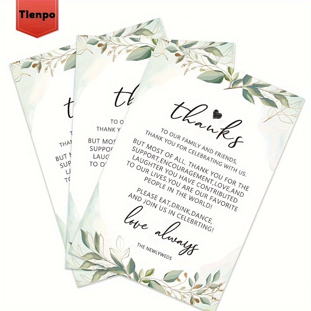 

50pcs Elegant Floral Wedding Thank You Cards - Design With Message, Bridal Showers, Receptions & Celebrations, Event Decoration Cards