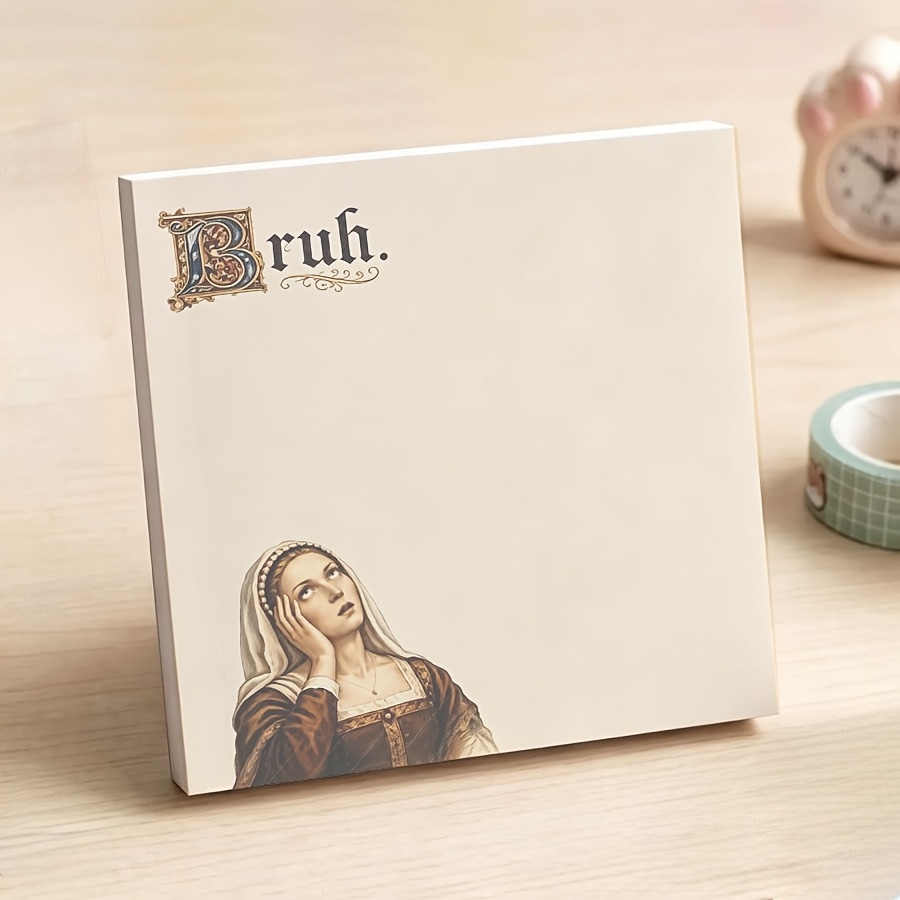 TEMU Funny Medieval Bruh Meme Hexagonal Non-sticky Notes, Vintage Renaissance Art "bruh" Face Meme Self-adhesive Removable Memo Pad, Decorative Note