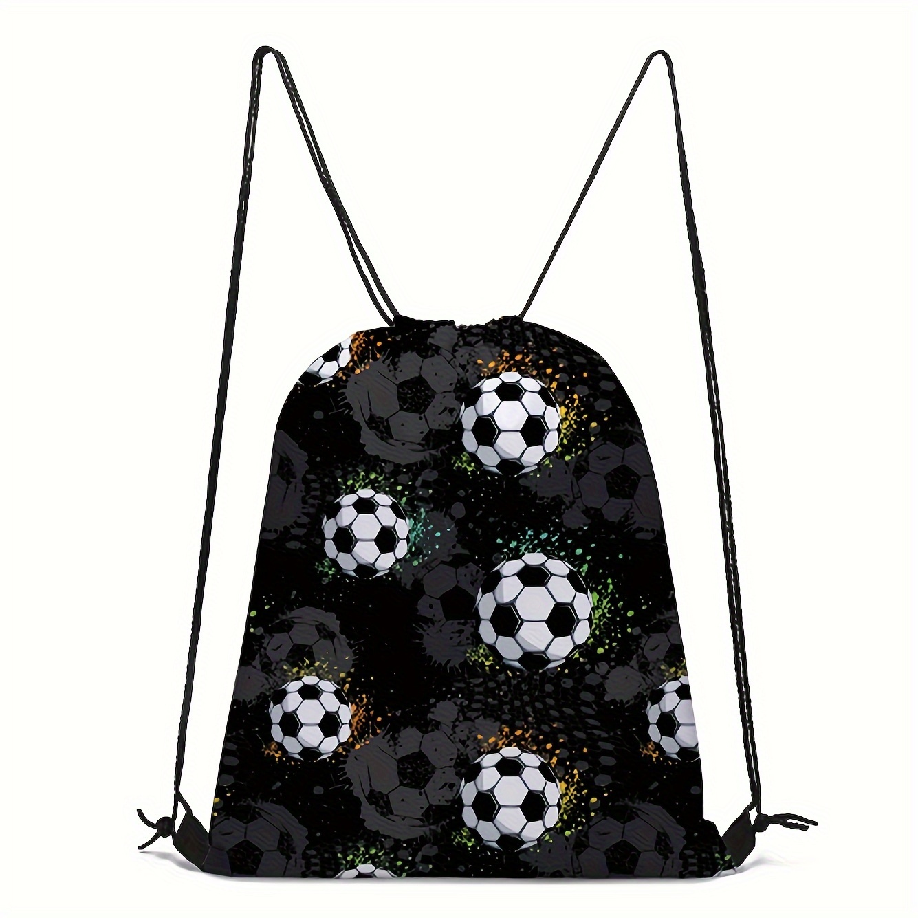 

Soccer Ball & Dinosaur Print Daypack, Polyester , Hand Washable, Drawstring Closure, High School Gym Training Storage Bag, Casual Sports Backpack