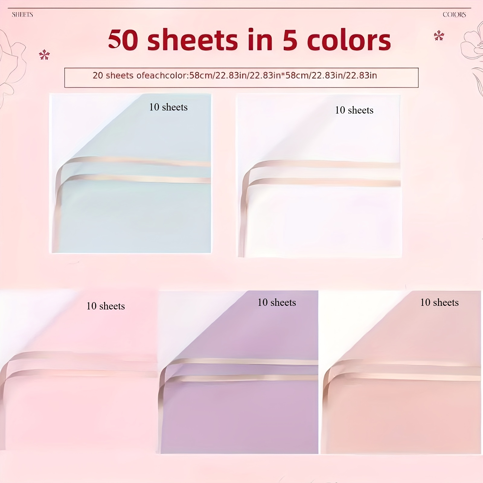 E-shop 50/100 Blätter Doppelseitiges Wasserdichtes Plastik-Geschenkpapier mit Elegantem Rosa, & Roségold Blumenmuster, Flachfaltbares
