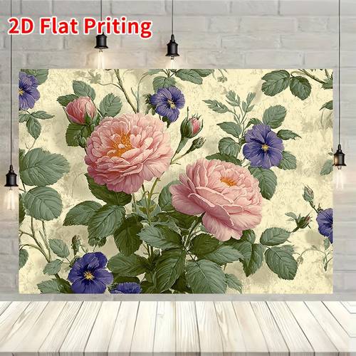 2d flat printed backdrop roses soft botanical floral wall art home party baby shower wedding decor bedroom events photo booth nursery
