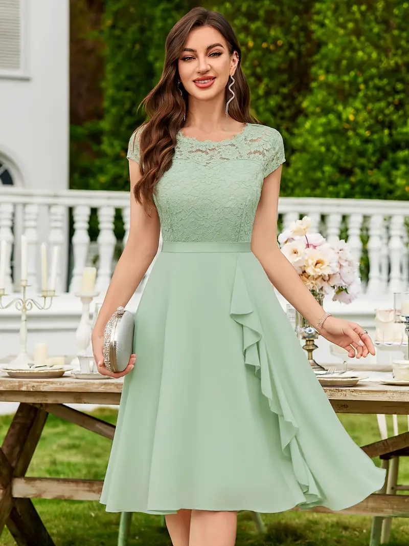 womens elegant lace contrast chiffon ruffle classy formal - Temu womens elegant lace contrast chiffon ruffle classy formal - Temu