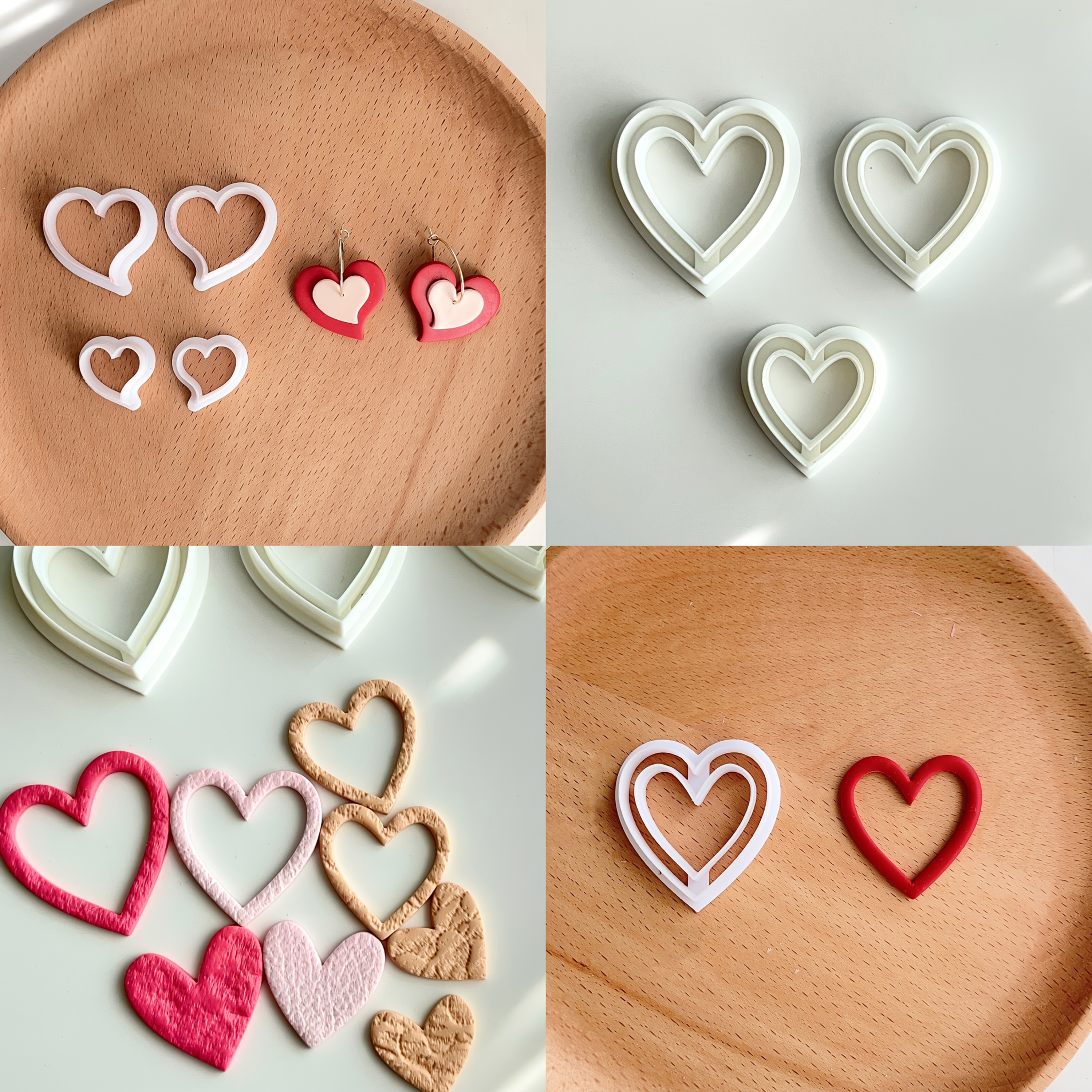 

3pcs And 4pcs Valentine's Day Heart Shaped Polymer Clay Molds Set, Plastic Material, For Soft Clay Earrings, Jewelry Making Tools