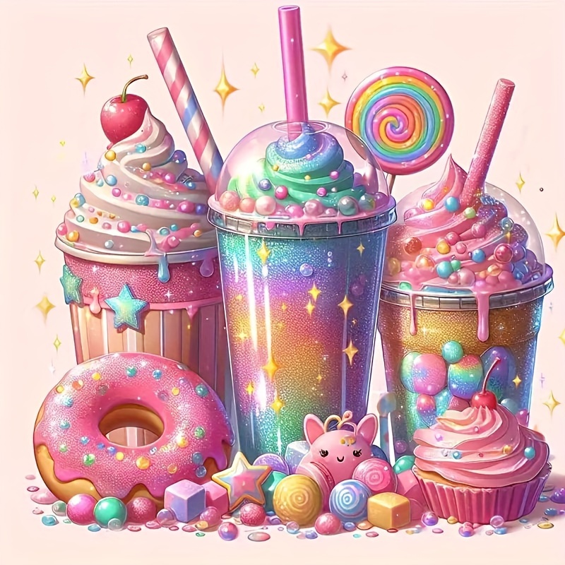 

5d Diamond Painting Kit - Ice Cream & Sweets , Diy Round Acrylic Diamond Art, Paint By Numbers Set 20x20cm, Birthday & Holiday Gift