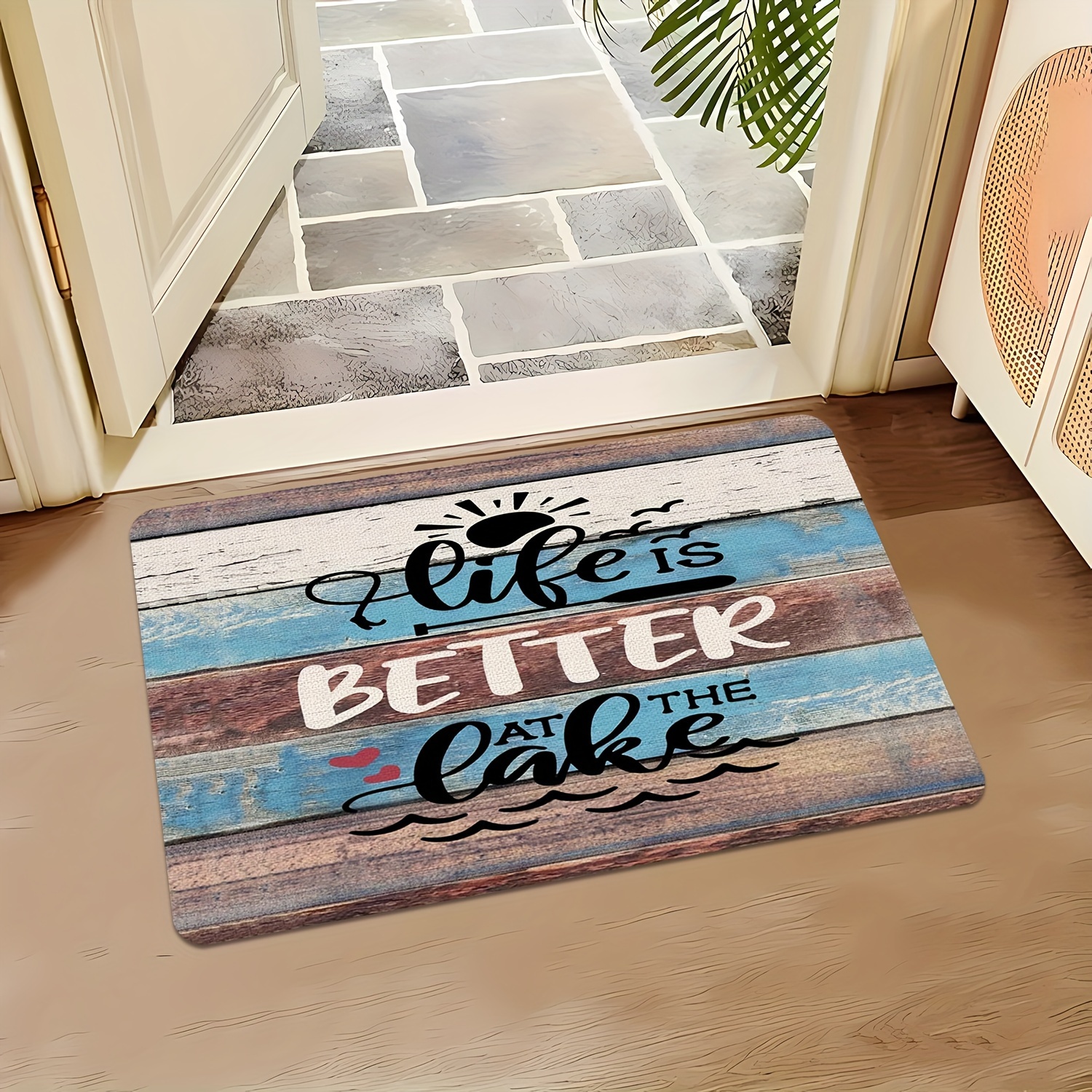 TEMU 1pc, A Stylish Doormat, Washable Carpet, Designed For Campers, Featuring A Welcome Paddle And Lake-themed Pattern, Perfect For Lake House Decor,