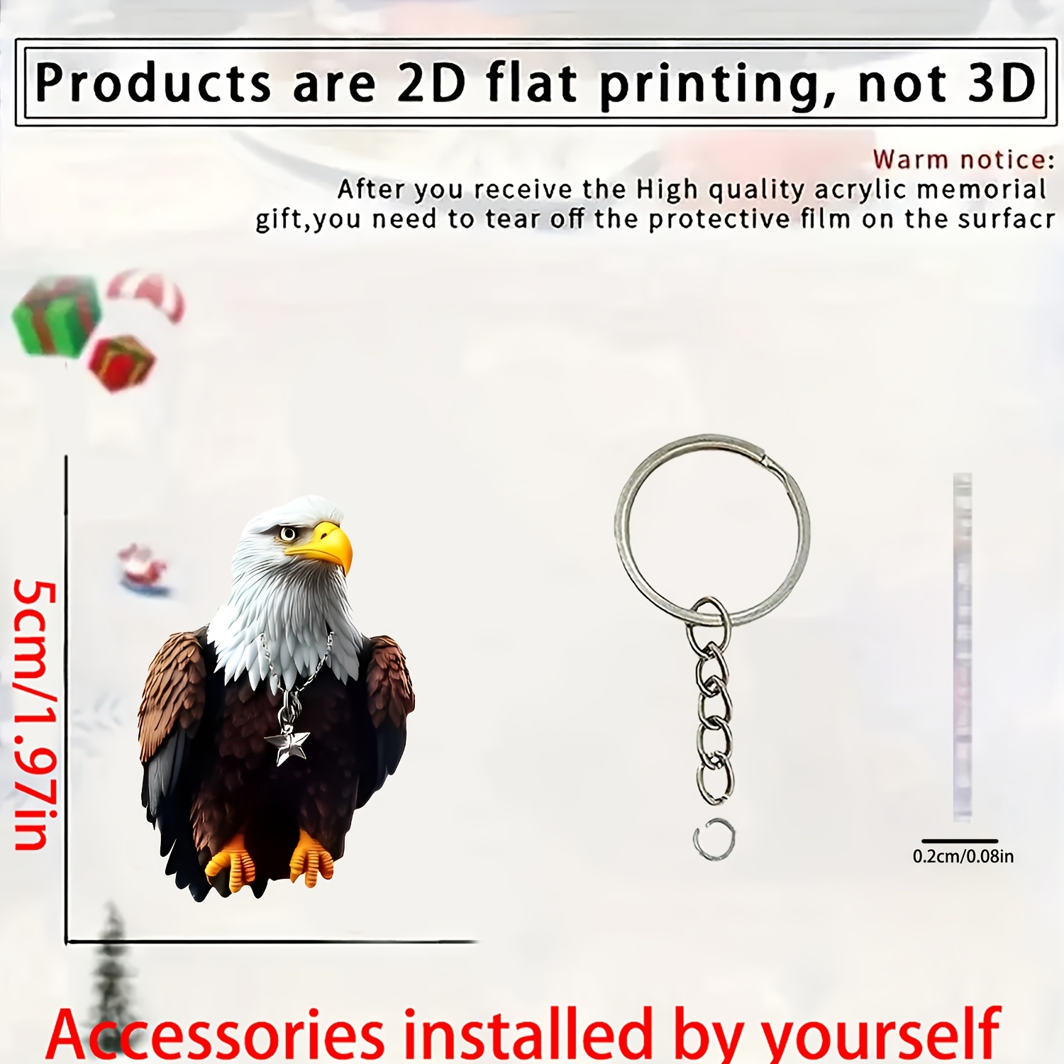 TEMU 2d Flat, 2d Flat Eagle Decorative Keychain, Ornament, Gift For , Suitable For Home And Decoration, Perfect Birthday And Party Gift, 2d Flat