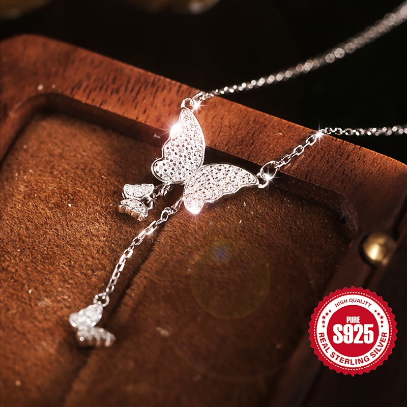 Women's S925 Sterling Silver Butterfly Pendant Necklace