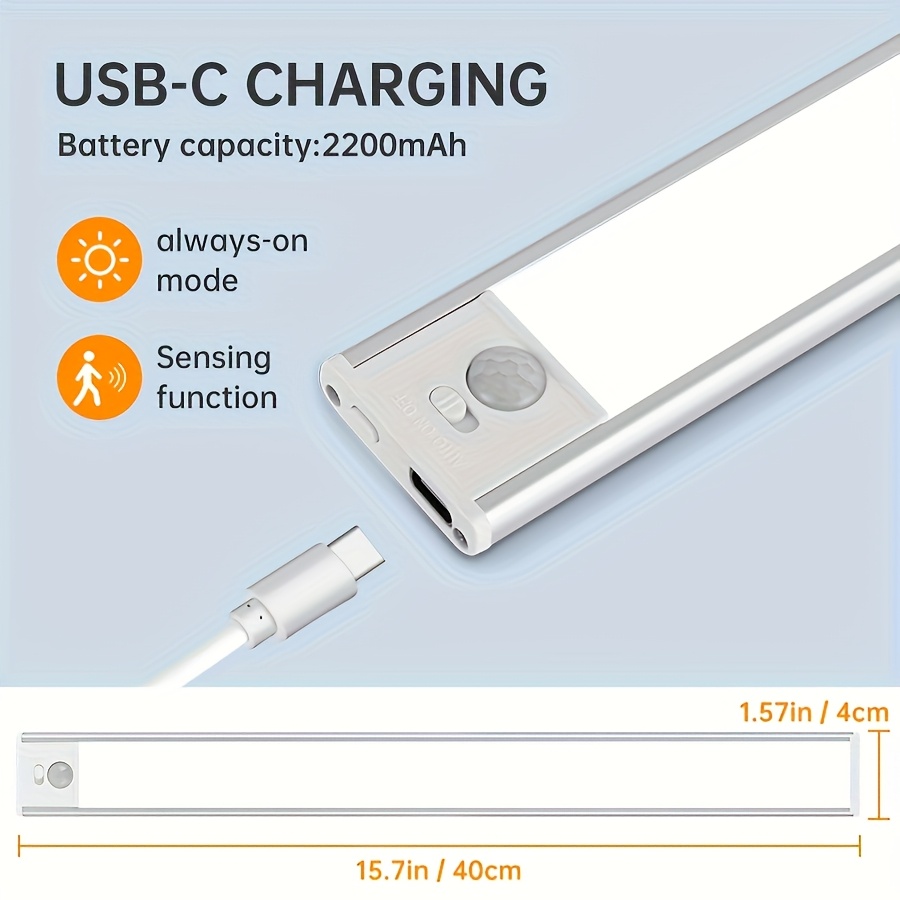 E-shop USB-wiederaufladbare Schrankleuchte mit Bewegungssensor magnetischer Wandleuchte, geeignet für Küche, Kleiderschrank, Schrank, Treppen, Flur,
