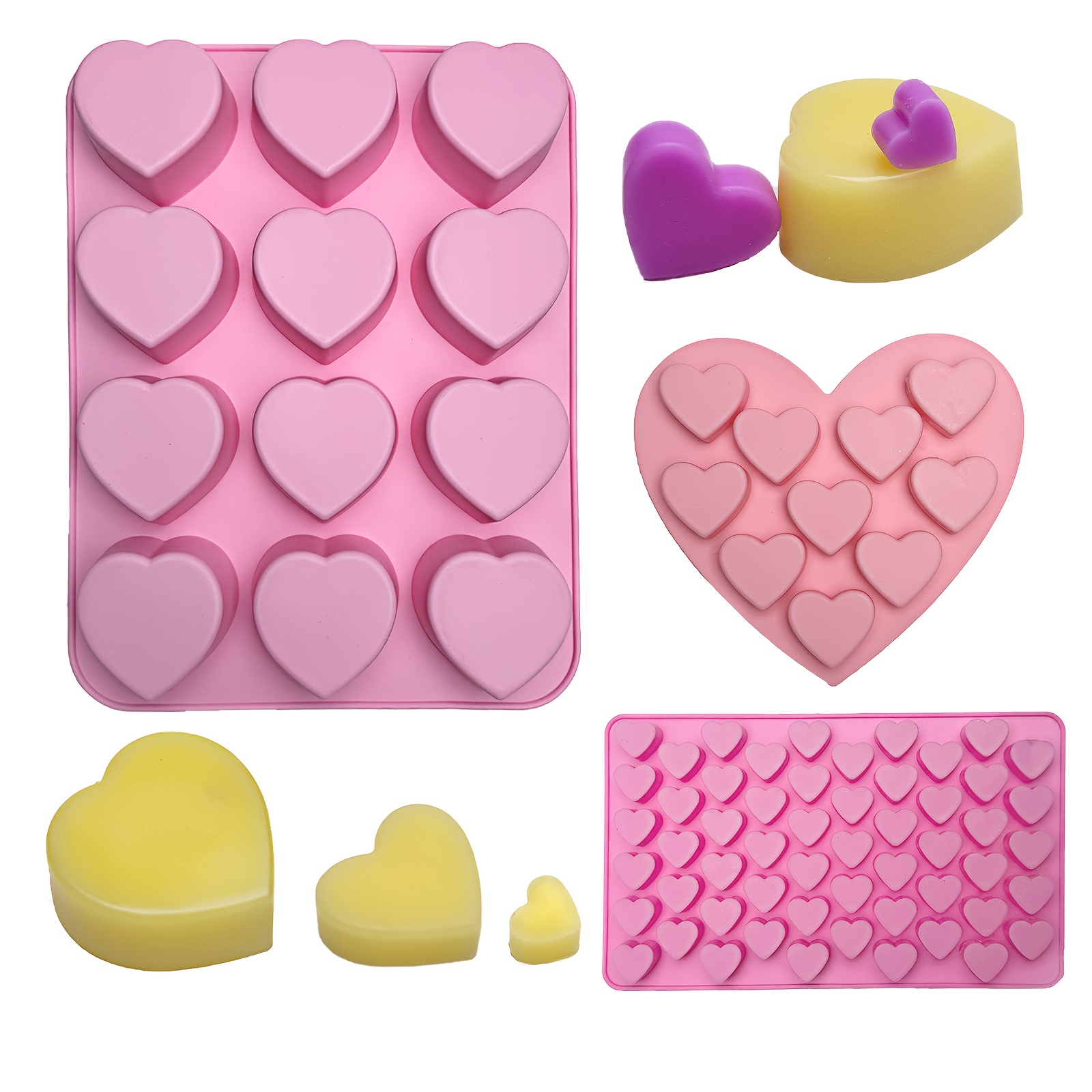 Image of 1/3pcs Heart Silicone Mold Set | Multifunctional Casting Molds For Candle, Resin, Plaster | Perfect For Mother's Day, Father's Day, Graduation, Summer Decor & Wedding Gifts
