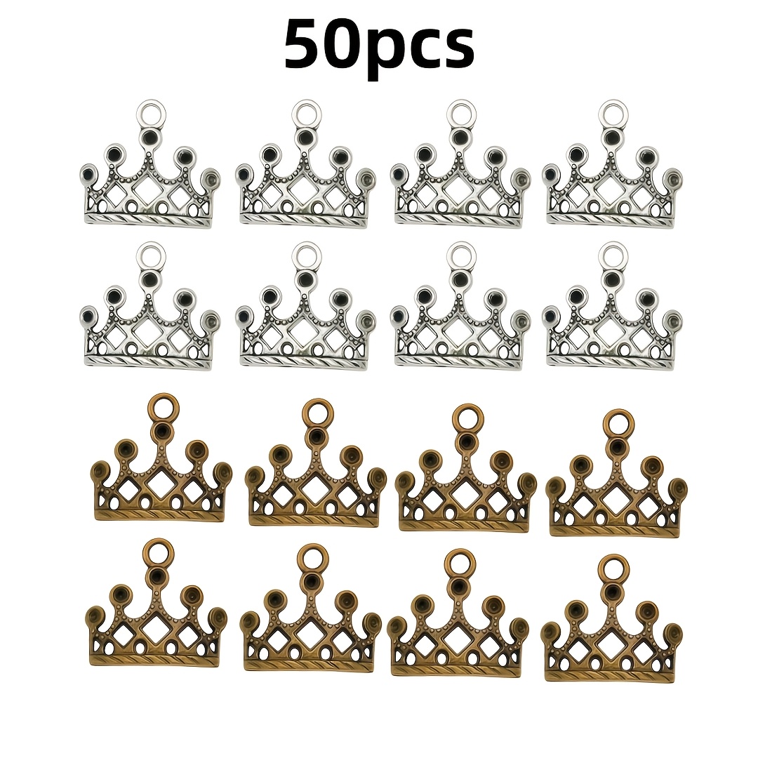 TEMU 50pcs Of Crown Pendants - Vintage Metal Crown Decorations, Craft Jewelry Materials Available Sizes, Suitable For Holiday Gifts