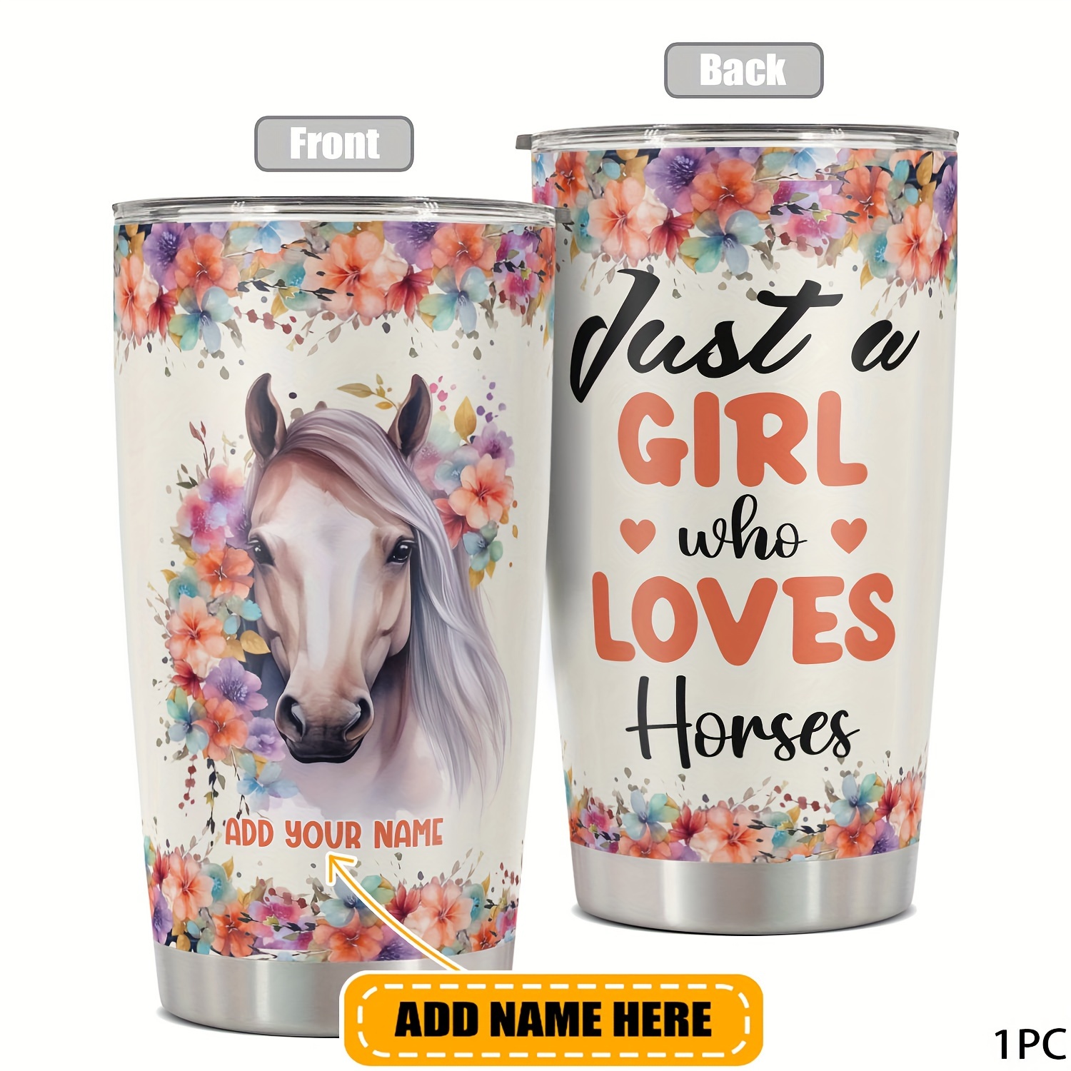 

Custom Horse Lover 20oz - Personalized Name Or Text, Metal Travel Mug With Lid, Perfect Gift For Women, Men, Sisters, Teachers, Coworkers - Ideal For Birthdays,