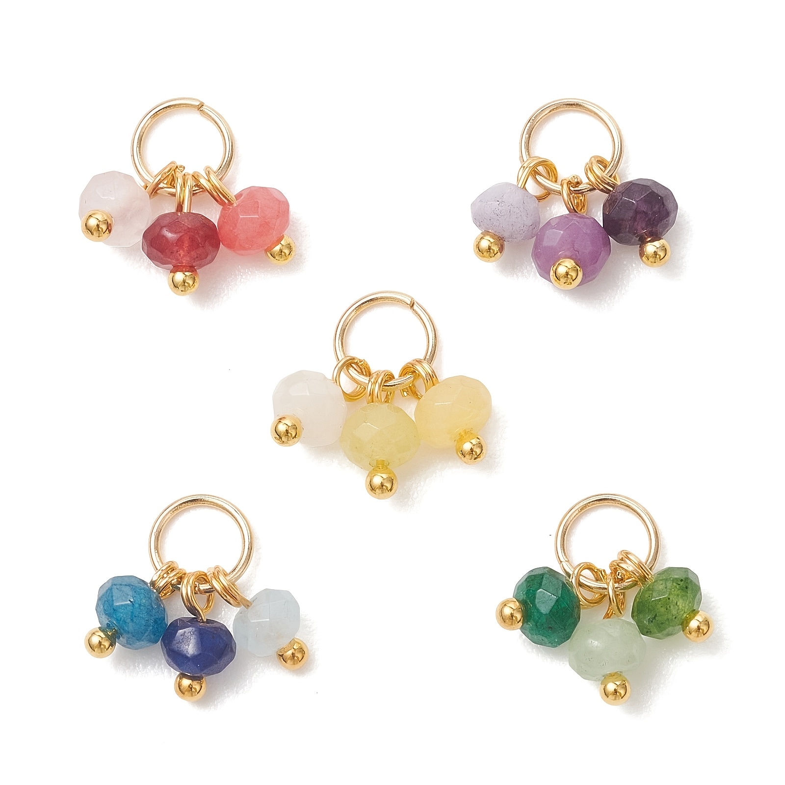 TEMU 5 piezas de 5 estilos de cuentas de piedra facetadas tipo rondela, con herrajes de acero inoxidable 304, dijes para hacer joyería DIY, collares,