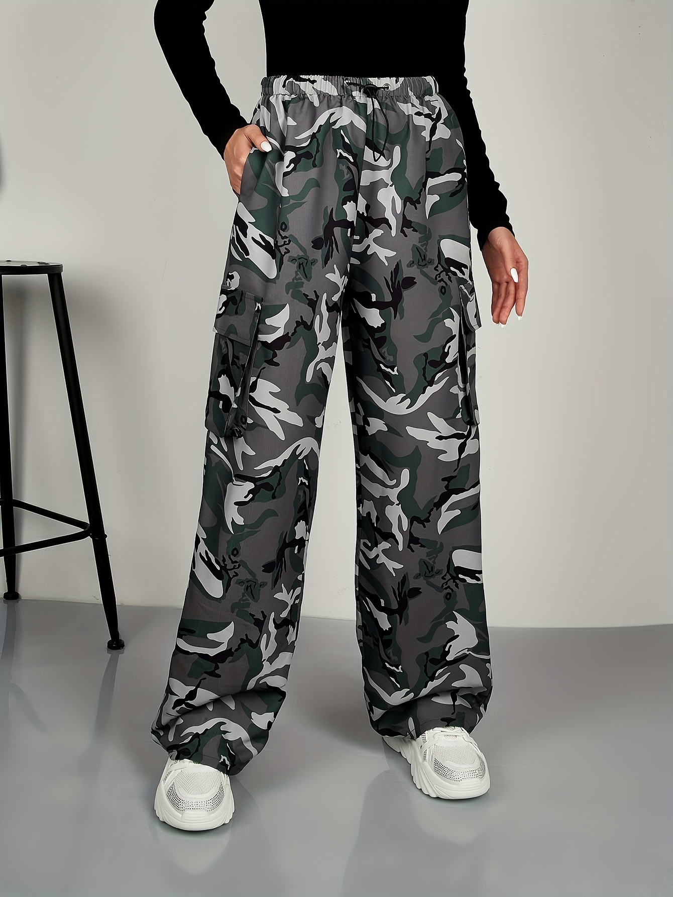 Y2k Camouflage Cargo Pants Casual High Waist Baggy Pants - Temu